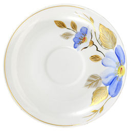 Чашка чайная фарфоровая Синий цветок 450мл, д10,5см, h9см, форма Ностальгия, с блюдцем, с золотом, подарочная упаковка (Россия) - Домашняя мода фото 2