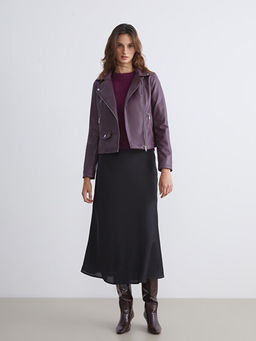 Biker Yaka Kad?n Deri G?r?n?ml? Ceket