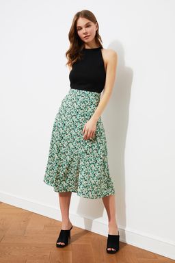 TRENDYOLMILLA Siyah Y?rtmac Detayl? Cicek Desenli Viskon Kumasl? Midi Dokuma Etek TWOSS20ET0230 фото 13