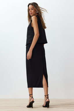 Siyah Bel Detayl? Kalem Duz Kesim Midi Boy Dokuma Etek TWOSS24ET00129 - Trendyolmilla фото 3