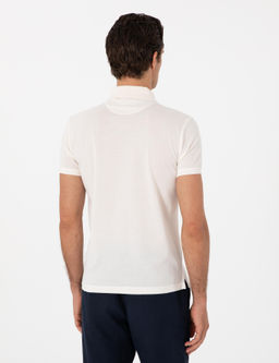 Ekru Slim Fit Polo Yaka Pamuklu Basic T-shirt