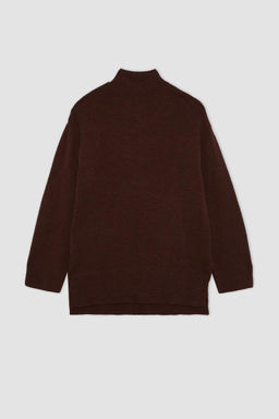 Свитер-туника обычного кроя с высоким воротником - Defacto фото 8