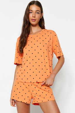 Trendyolmilla Beyaz %100 Pamuklu Puantiyeli ve Kalpli Sortlu Orme Pijama Tak?m? THMSS21PT1485  фото 3