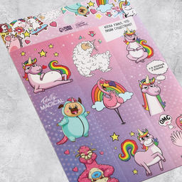 Наклейки детские бумажные, «Волшебный мир единорогов», 11 х 15.5 см, 5 листов