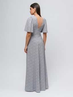 Платье голубого цвета с принтом длины макси с глубоким вырезом - 1001dress фото 3
