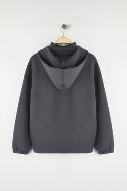Antrasit Oversize/Genis Kal?p Kal?n Ici Polarl? Orme Sweatshirt TWOAW26SW00115 - Trendyolmilla фото 7