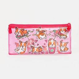 Косметичка-пенал на молнии, с рисунком Корги, розовая - Simaland фото 2