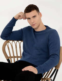 _ndigo Melanj Slim Fit Bisiklet Yaka Basic Triko Kazak