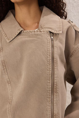 Limited Edition Bej Regular Baglama Detayl? Ince Biker Ceket Mont TWOSS25MO00038 - Trendyolmilla фото 7