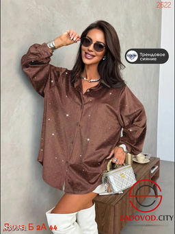 Рубашка нарядная оверсайз со стразами - Bruno фото 8