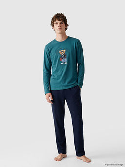 Regular Fit Teddy Bask?l? Erkek Pijama Tak?m?