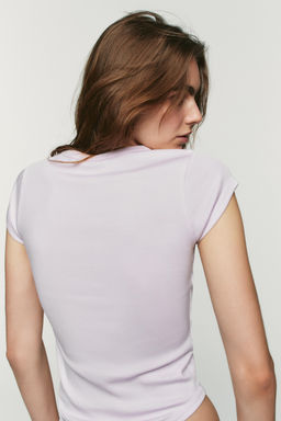 CAMISETA RIB MANGA CORTA / Lila - Zara фото 5