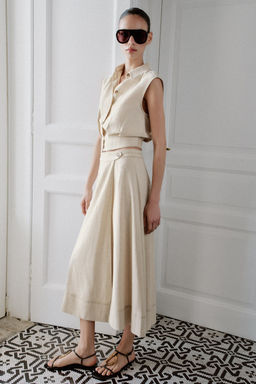 FALDA MIDI CRUZADA CON LINO / Beige claro - Zara фото 4