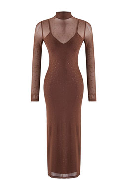 TRENDYOLMILLA Limited Edition Siyah Parlak Tasl? Tul Elbise TPRAW24EL00208  фото 8