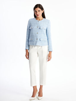 Bisiklet Yaka Desenli Uzun Kollu Kad?n T?vit Ceket