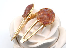 Зажим для волос Круг с клубничным кварцем 7*3*2см