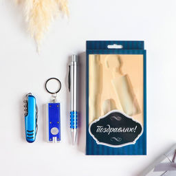 Набор подарочный, 3 предмета: ручка, нож 5в1, фонарик, синий