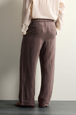 PANTAL?N RELAXED FIT 100% LINO / Marr?n - Zara фото 3