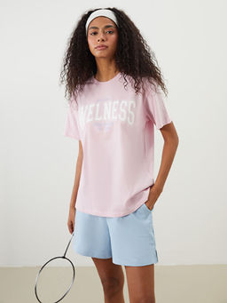 Bisiklet Yaka Bask?l? Kad?n Spor Ti??rt