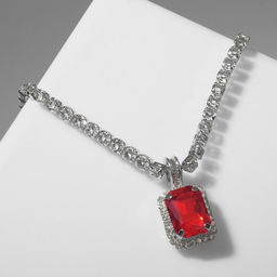 Колье Драгоценность квадрат, бело-красное в серебре, 36 см