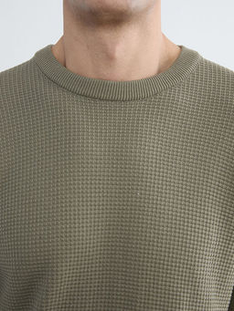 Regular Fit Petek Dokulu Erkek Triko Kazak