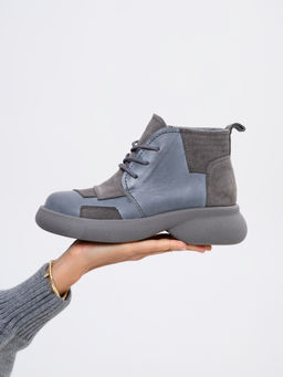 Ботинки 305.927gr.Серая вакса+серый замок замша/байка