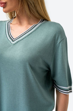 Женская футболка из вязаного трикотажа с V-образным вырезом Happy Fox  фото 41