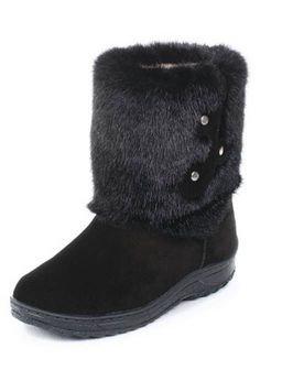 Унты женские на литой подошве. Черные. Мех норка черная. Короткие.