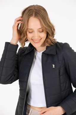 Женская темно-синяя кожаная куртка - U.s. polo assn фото 3