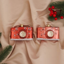 Ёлочные игрушки 2 шт. Зимнее волшебство. Фотоаппарат пластик, 9.54.57 см, красный