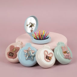 Цена за 3 шт. Расчёска массажная Мягкие зверята, складная, с зеркалом, d=7.5 см, МИКС