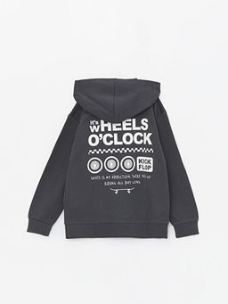 Kap??onlu Bask?l? Uzun Kollu Erkek ?ocuk Fermuarl? Sweatshirt - Waikiki фото 2