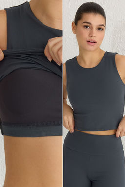 Antrasit F?rcal? Soft Kumas 2 Katl? Ici Pedli Spor Sutyenli Orme Ust/Bluz THMSS25BZ00001