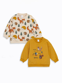 Bisiklet Yaka Bask?l? Sweatshirt 2li