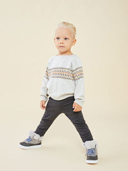 Bisiklet Yaka Uzun Kollu Desenli Erkek Bebek Triko Kazak ve Pantolon 2li Tak?m