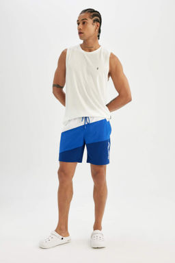 DeFactoFit Regular Fit Bask?l? Esnek Dokulu K?sa Boy Deniz Sortu  фото 2