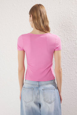 Siyah Renk Bloklu Kalp Yaka Fitted/Vucuda Oturan Orme Bluz TWOSS25BZ00212 - Trendyolmilla фото 8