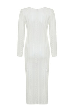 Ekru Yumusak Dokulu Gevsek Orgu Detayl? Triko Maxi Elbise TWOSS24EL00904 - Trendyolmilla фото 9