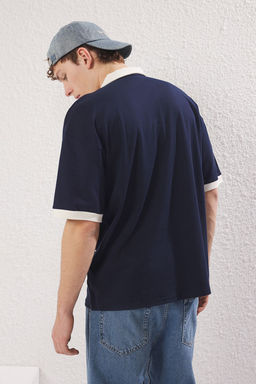 TRENDYOL MAN Lacivert Oversize/Genis Kesim Nak?s Detayl? Polo Yaka T-shirt TMNSS25PO00013 - Trendyolmilla фото 5