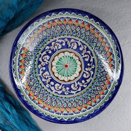 Ляган Риштанская Керамика "Узоры", 33 см, синий, глубокий