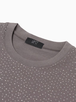 Футболка со стразами женская MIST, серая, размер S