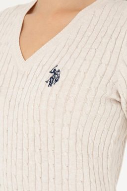 Женский кремовый меланжевый базовый свитер с v-образным вырезом Неожиданная скидка в корзине - U.s. polo assn фото 7