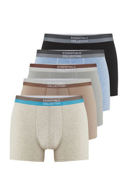 Cok Renkli 5li Paket Basic Slogan Lastikli Esnek Pamuklu Boxer TMNSS25BX00002