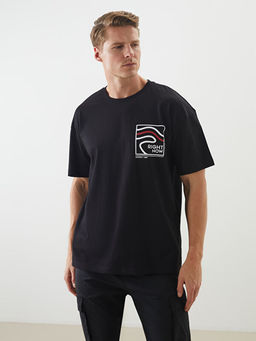 Bisiklet Yaka Bask?l? Erkek Ti??rt