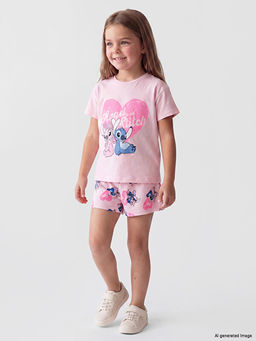 Stitch ve Angel Bask?l? K?z ?ocuk Ti??rt ve ?ort