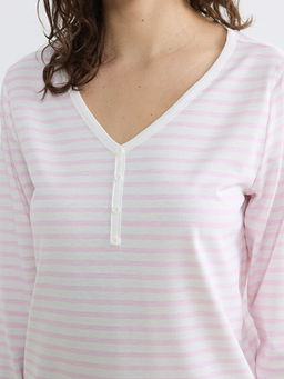 V Yaka ?izgili Kad?n Pijama ?st?