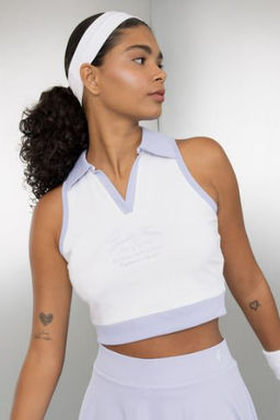 DeFactoFit Crop Polo Yaka Bask?l? Sporcu Atlet