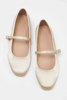 Vanilya Saten Mary Jane Bantl? Yuvarlak Burun Kad?n Babet TAKAW25BE00005