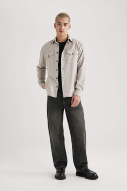 Хлопковая рубашка обычного кроя с длинными рукавами - Defacto фото 2