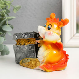 Копилка для денег «Огненный дракоша с подарком/сундуком», полистоун, 10.5×6×10 см, МИКС